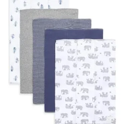 Burts Bees - 5Pk Wandering Elephants Burp Cloths