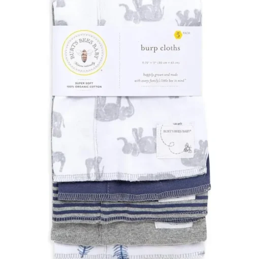 Burts Bees - 5Pk Wandering Elephants Burp Cloths