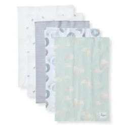 Burts Bees - Set Of 5 Hello Moon Burp Cloths, Quarry