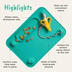 Busy Baby - tapete de silicone, ventosas, 4 alças para proteger os itens essenciais do bebê, hortelã