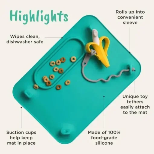 Busy Baby - tapete de silicone, ventosas, 4 alças para proteger os itens essenciais do bebê, hortelã