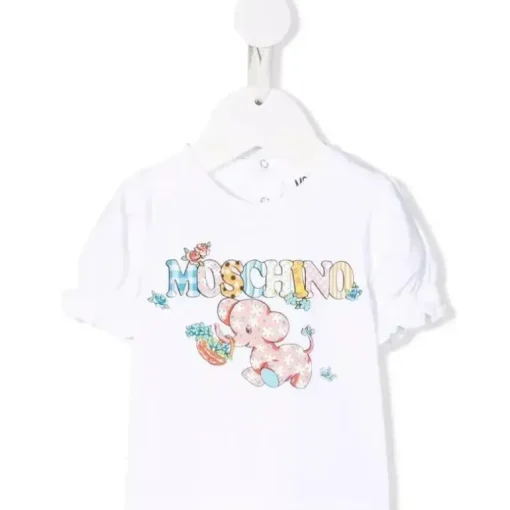 Camiseta bufante Moschino bebê menina com elefante, amarelo