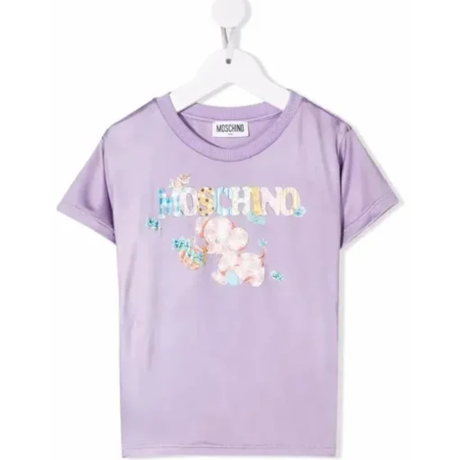 Camiseta Moschino bebê - menina com elefante, lilás