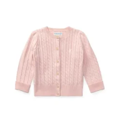 Cardigan bebê Ralph Lauren bebê malha de algodão com toque rosa