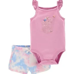 Carters - Conjunto curto e body de elefante de bebê menina 2 unidades, rosa