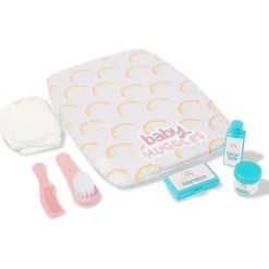 Casdon - Kit de cuidados definitivos para bonecas com trocador almofadado arco-íris, fralda, escova, pente e recipientes - maiores de 3 anos