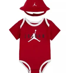 Chapéu balde e body Jordan para bebês meninos, caixa de presente vermelha, conjunto de 2 peças
