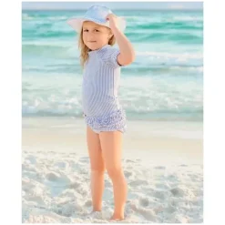 Chapéu de natação Rufflebutts Periwinkle Blue Seersucker, 3T-5