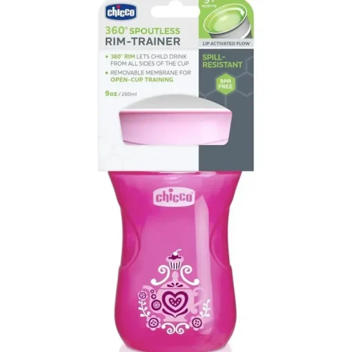 Chicco - 360° Spoutless Rim Trainer Sippy Cup 9M+ | Pink