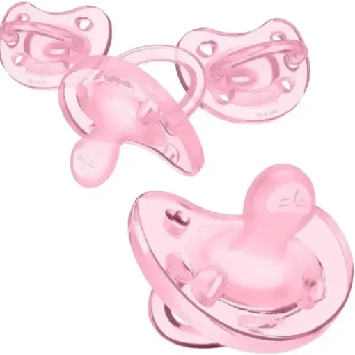 Chicco - Chupeta ortodôntica de silicone de peça única PhysioForma®, 0-6m, rosa claro, pacote com 4