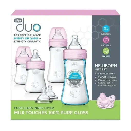 Chicco - Conjunto de mamadeira Duo para recém-nascidos, rosa