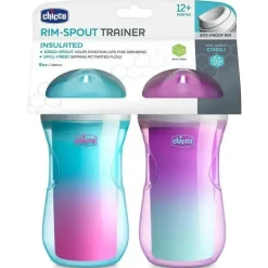 Chicco - 2Pk Isolado Rim Spout Trainer Sippy Cup 9 Oz. Rosa/Teal/Roxo Ombré
