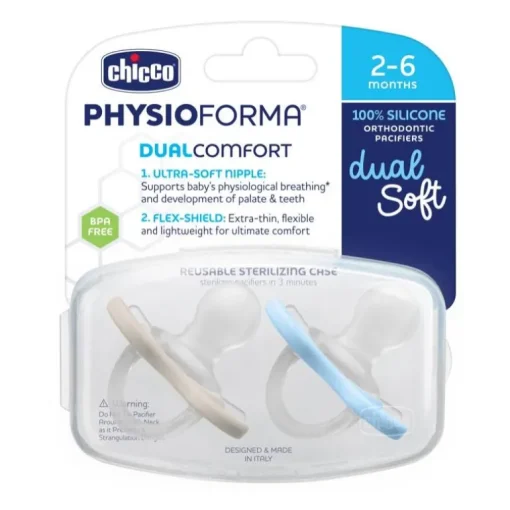 Chicco Feeding - Physioforma Dual Soft Pacifier Pearl/Sky 2-6M, 2Pk