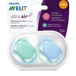 Chupeta Avent - 2Pk Ultra Air, 6/18M, Azul/Verde