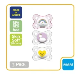 Chupeta de silicone MAM 3-pack 0-6M - rosa/transparente