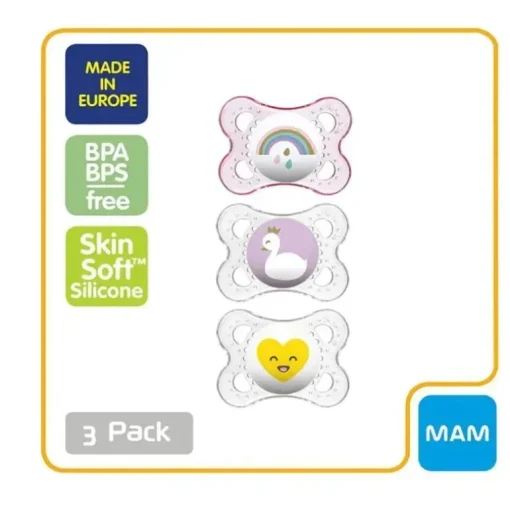 Chupeta de silicone MAM 3-pack 0-6M - rosa/transparente