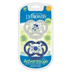Chupeta Dr. Brown's Advantage, Estágio 2, Brilha no Escuro, Azul, Pacote com 2