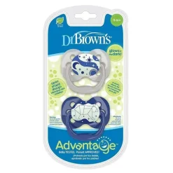 Chupeta Dr. Brown's Advantage Brilho no Escuro, 2 Contagem AZUL, 0-6 meses