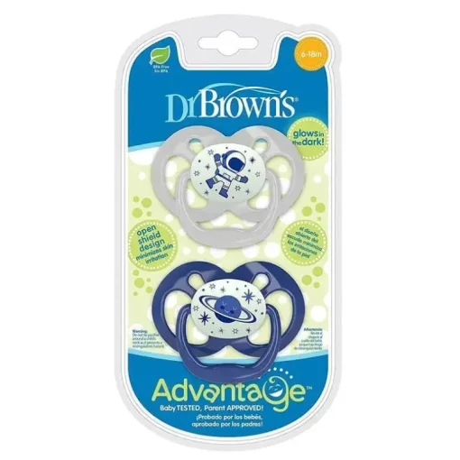 Chupeta Dr. Brown's Advantage, Estágio 2, Brilha no Escuro, Azul, Pacote com 2