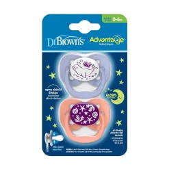 Chupeta Dr. Brown's Advantage, Estágio 1, Brilha no Escuro, Rosa, Pacote com 2