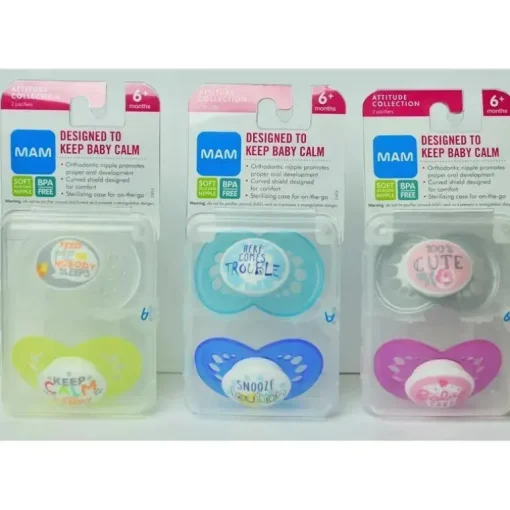 Chupeta Mam Attitude 6M+ 2Pk Rosa/Azul/Verde