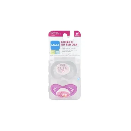 Chupeta Mam Attitude 6M+ 2Pk Rosa/Azul/Verde