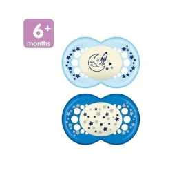 Chupeta Mam Night 6+ M, cores podem variar, pacote de 2