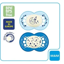 Chupeta Mam Night 6+ M, cores podem variar, pacote de 2