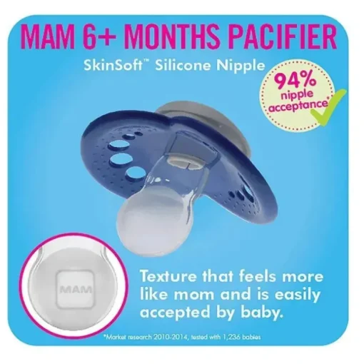 Chupeta Mam Night 6+ M, cores podem variar, pacote de 2