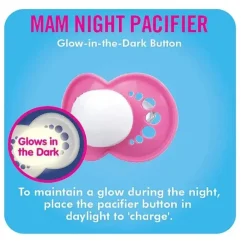 Chupeta Mam Night 6+ M, cores podem variar, pacote de 2