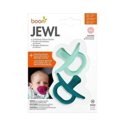 Chupeta ortodôntica Boon Jewl, chupeta de silicone, estágio 2, 3 meses +, pacote de 2, azul