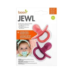 Chupeta ortodôntica Boon Jewl, estágio 2, 3 meses + chupeta de silicone, embalagem de 2, rosa