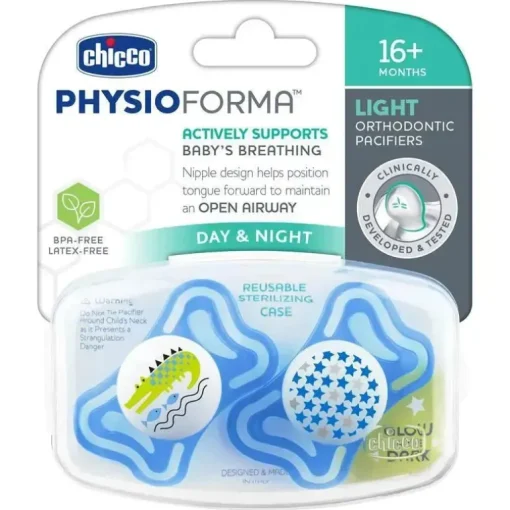Chupeta Ortodôntica Chicco - 2 Pk Physioforma Light Dia e Noite Azul, 16/24M