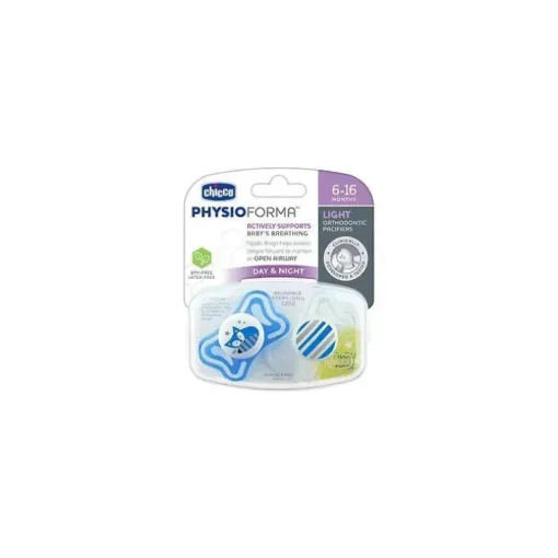 Chupeta Ortodôntica Chicco - 2 Pk Physioforma Light Dia e Noite Azul, 6/16M