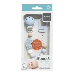 Clipe de chupeta de silicone Kushies Silibeads - carro azul novo