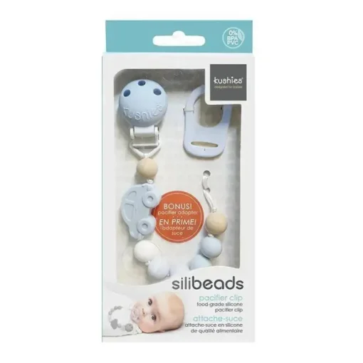 Clipe de chupeta de silicone Kushies Silibeads - carro azul novo