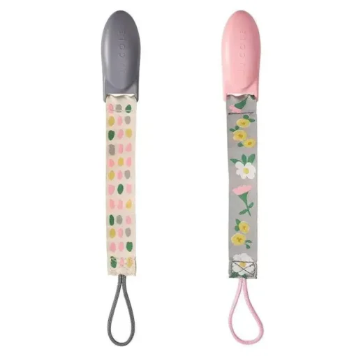 Clipes de chupeta Tomy JJ Cole 2 pk, rosa/cinza