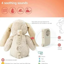 Cloud B - Máquina de som calmante, bichinho de pelúcia fofinho, 4 sons calmantes, coelhinho borbulhante