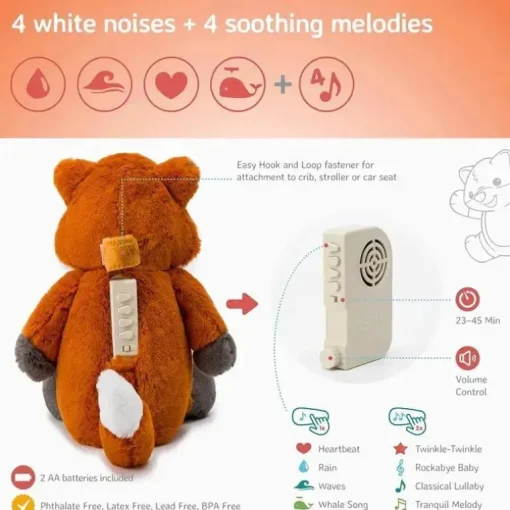 Cloud B - Máquina de som calmante, bichinho de pelúcia fofinho, 4 sons calmantes, Frankie the Fox