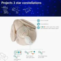 Cloud B - Projetor Calming Nightlight Star, 3 cores, 3 constelações, desligamento automático, coelho