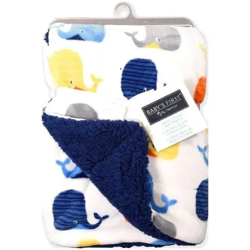 Cobertor de bebê Sherpa reversível macio Nemcor, Baleias