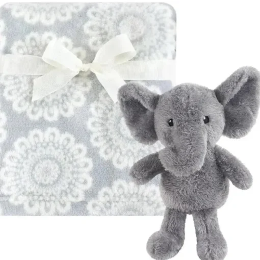 Cobertor de pelúcia Baby Vision com brinquedo, elefante fofo