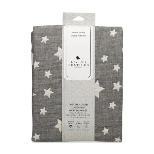 Cobertor jacquard de musselina de algodão Living Textiles - Grey Star