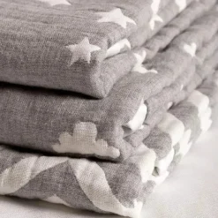 Cobertor jacquard de musselina de algodão Living Textiles - Grey Star
