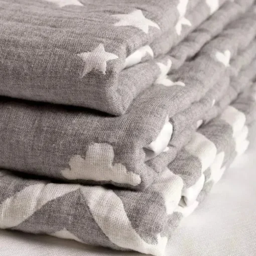 Cobertor jacquard de musselina de algodão Living Textiles - Grey Star
