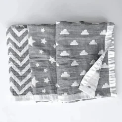 Cobertor jacquard de musselina de algodão Living Textiles - Grey Star