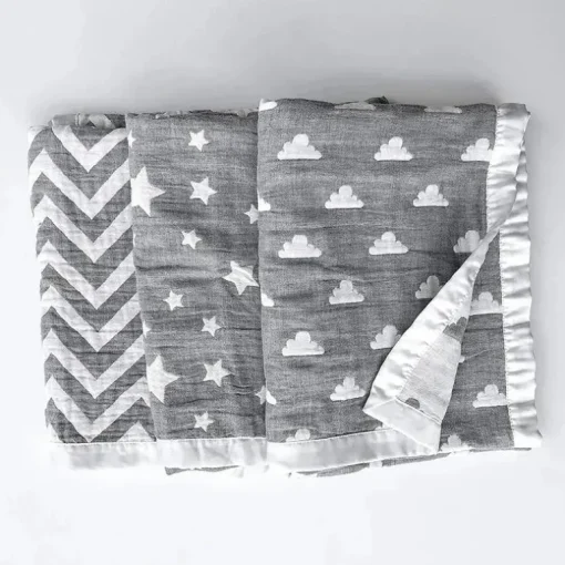 Cobertor jacquard de musselina de algodão Living Textiles - Grey Star