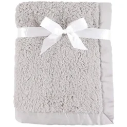 Cobertor Sherpa Baby Vision com encadernação de cetim, cinza