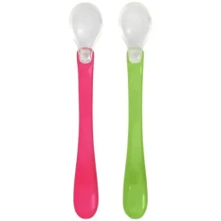 Colheres de alimentação de brotos verdes, rosa/verde, 2 peças