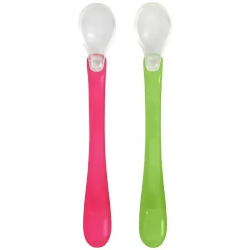 Colheres de alimentação de brotos verdes, rosa/verde, 2 peças